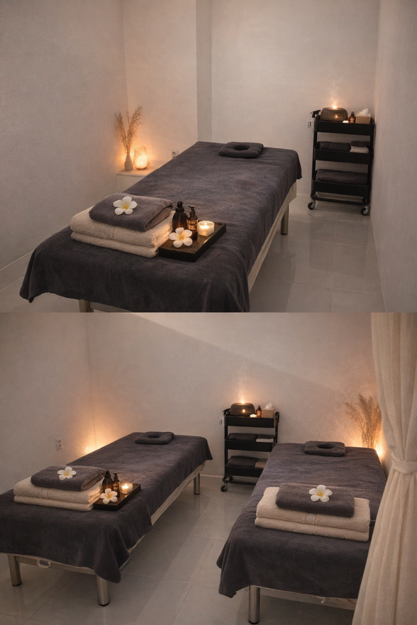 Warmly lit massage treatment rooms at Gwangalli Therapy